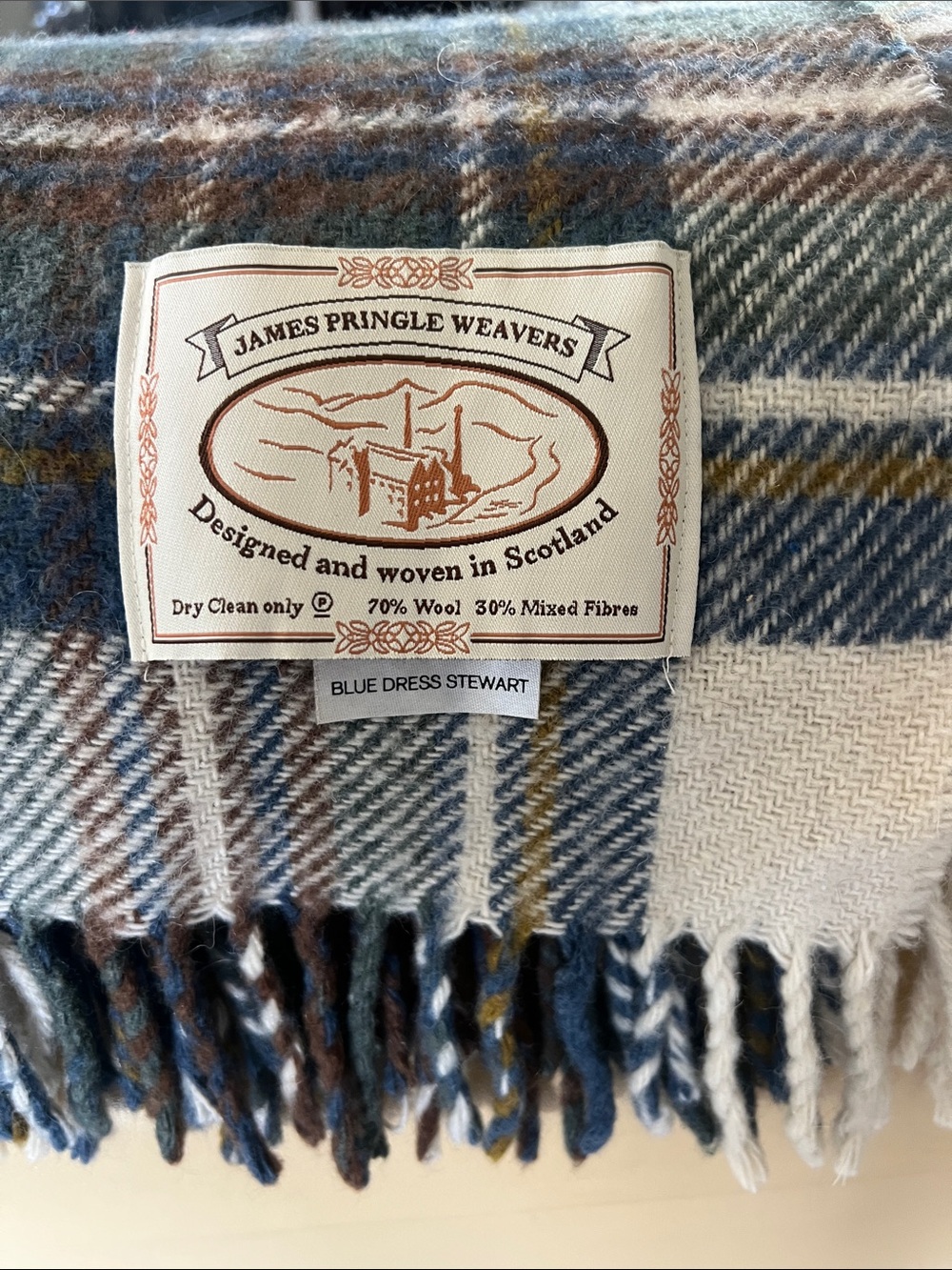 Vintage James Pringle Weavers Wool Blend Throw Blanket Blue Dress Stewart Tartan